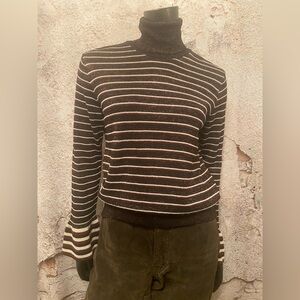 Mango Sparkle Striped Turtleneck with Bell Sleeves